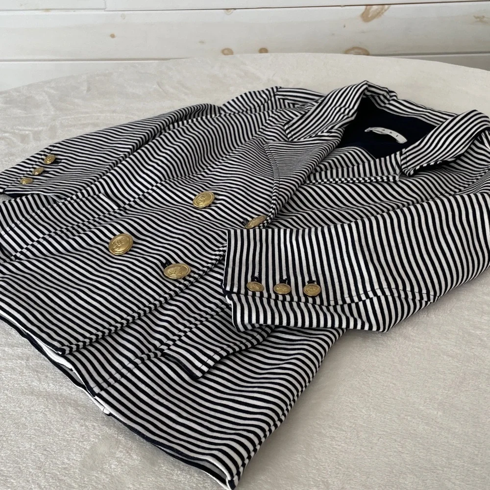 CAbi Sz S Life Jacket Navy Nautical Stripe Stretch Ponte Spring Cruise Vacation - Picture 12 of 17